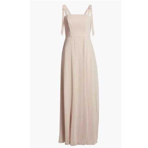 Dressy Collection Women's Shoulder Tie Chiffon A-Line Gown in Cameo Size 12 $239 - Picture 7 of 8